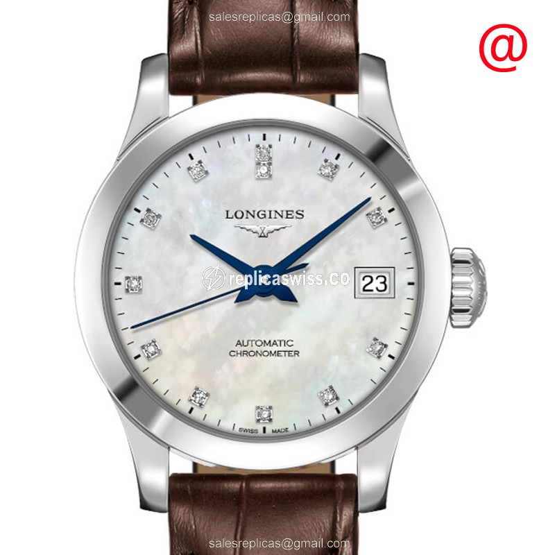 Longines L2.320.4.87.2 Record Replica Watch | White Dial | Brown Alligator Strap
