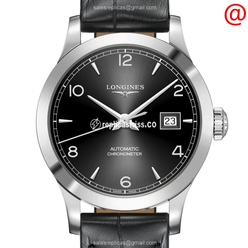 Longines L2.321.4.56.2 RECORD Replica | Automatic Caliber, Black Alligator-Strap Steel Case Watch