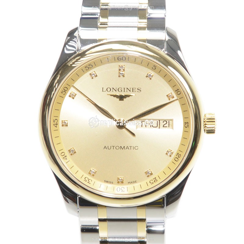 Longines L2.755.5.37.7 Master Watch: Automatic, 18kt Gold Dial & Case, Silver Steel Band
