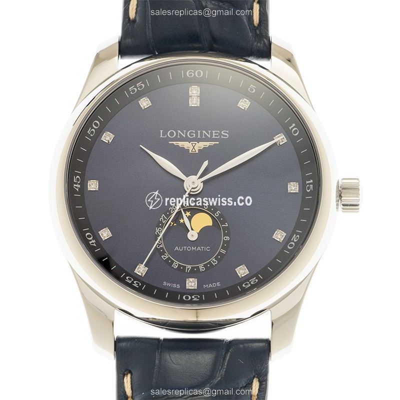 Longines L2.909.4.97.0 Replica Automatic Blue Dial Master in Stainless Steel Alligator Strap Watch