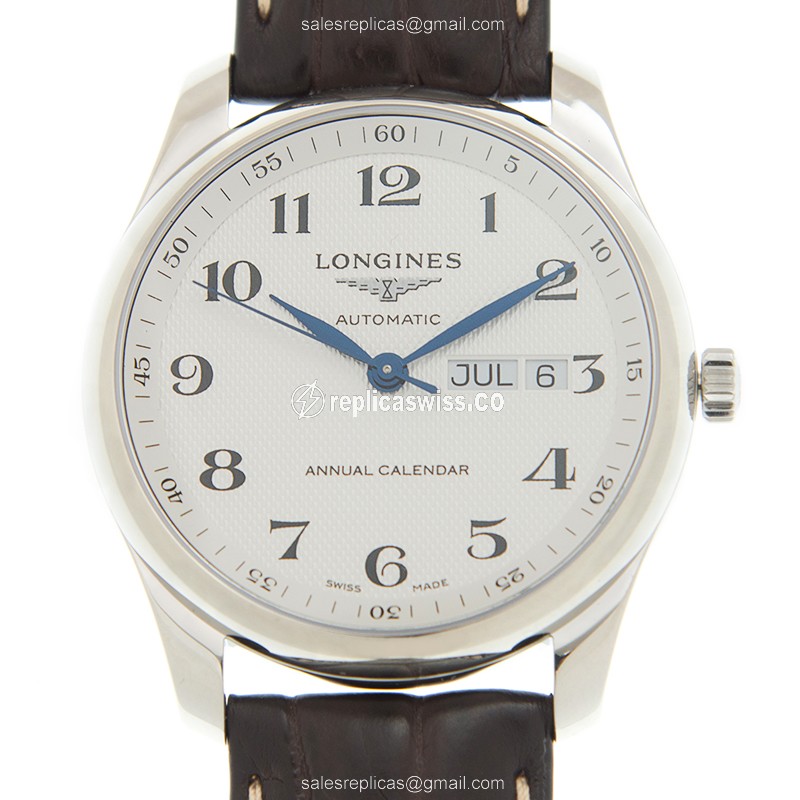Longines L2.910.4.78.3 Replica | Automatic Movement | Silver Dial | Leather Strap Watch