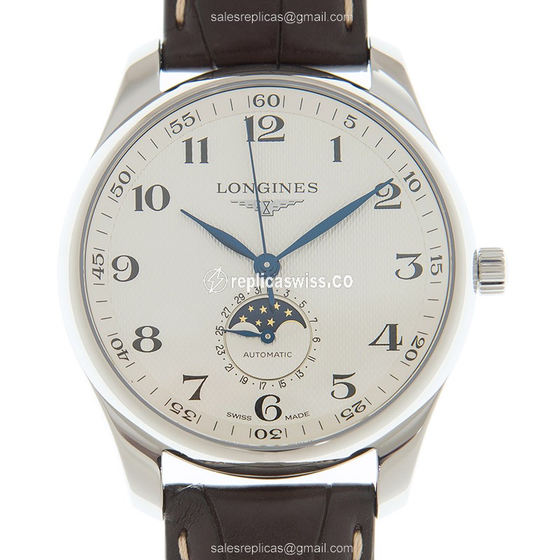 Longines L2.919.4.78.5 Replica Automatic White Dial, Steel Case, Brown Alligator Strap Watch