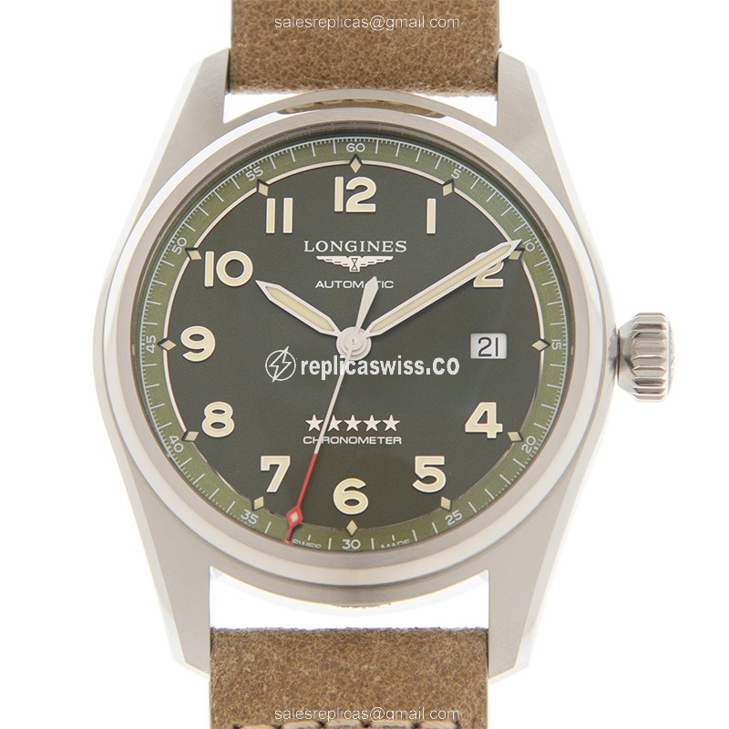 Longines L3.810.4.03.2 Spirit — Green Dial, Automatic Leather Strap Replica Watch