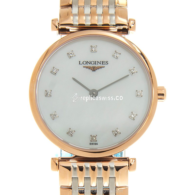 Longines L4.209.1.97.7 Grand Quartz Replica, PVD Gold Case, White Dial, Gold Strap Watch