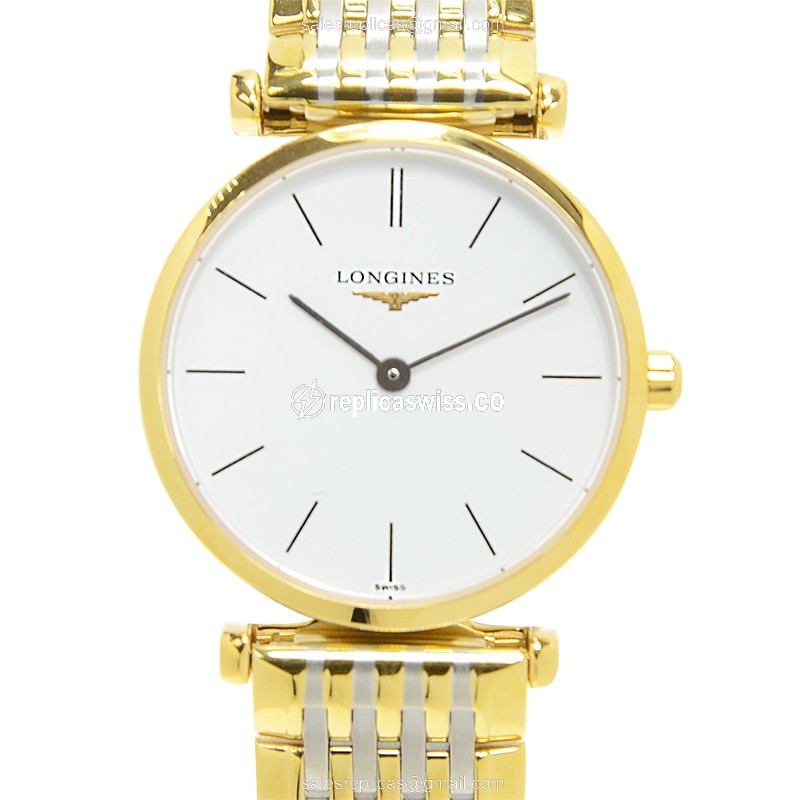 Longines L4.209.2.12.7 LA GRANDE Quartz Gold Replica, White Dial & Gold PVD Case Watch