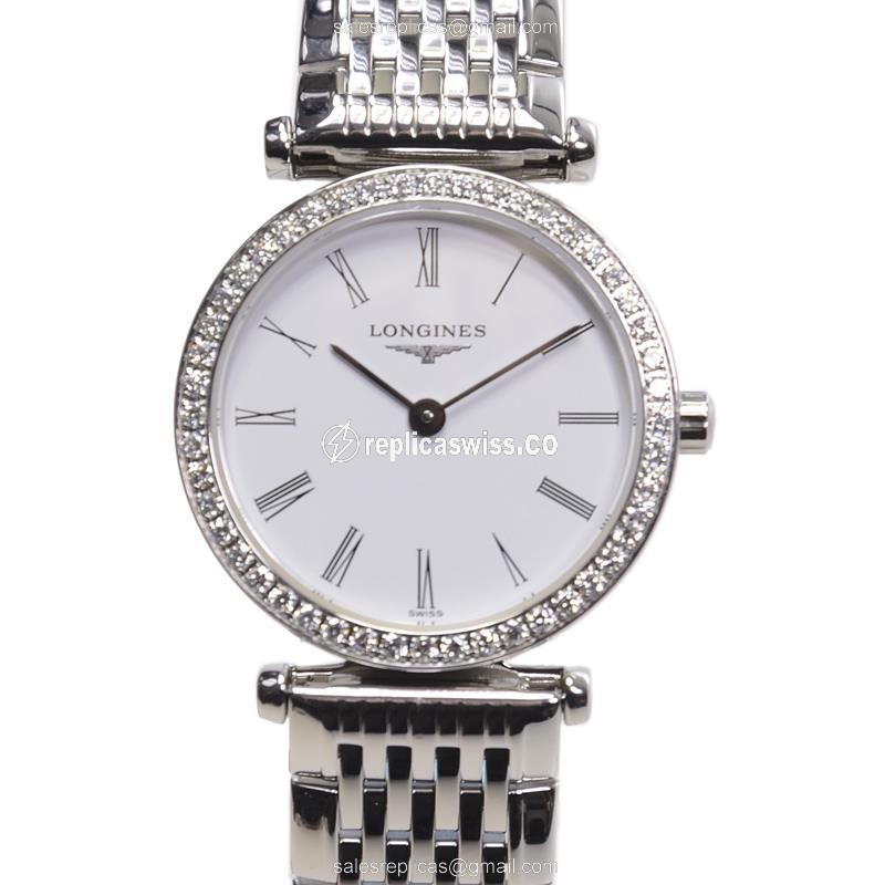 Longines L4.241.0.11.6 Grande Quartz Replica, White Dial, Steel Case & Silver Strap Watch