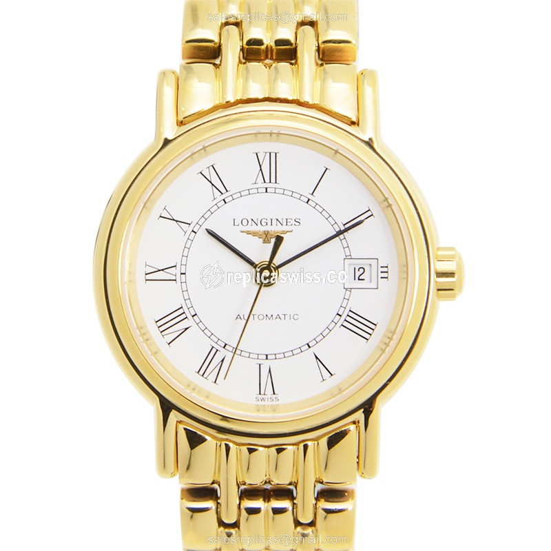 Longines L4.321.2.11.8 PRESENCE Replica with White Dial Gold PVD Case Watch