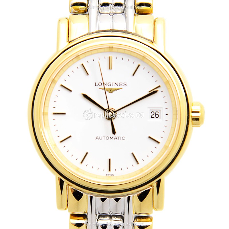 Longines L4.321.2.12.7 Presence Replica in Stainless Steel, Automatic White Dial & Gold Strap Watch