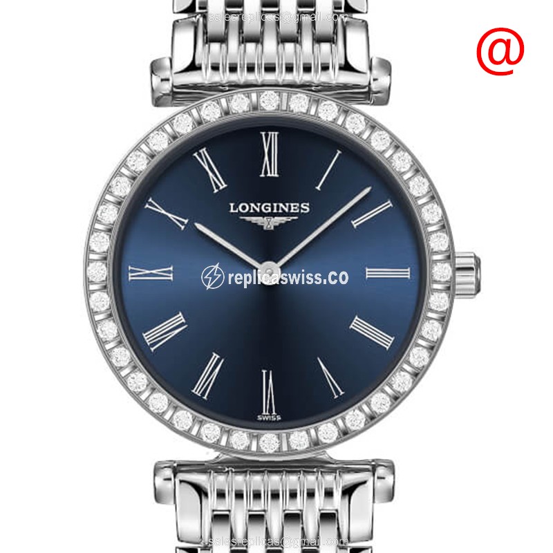 Longines L4.341.0.94.6 LA GRANDE Replica, Blue Dial, Stainless Steel Case & Diamond Bezels Watch
