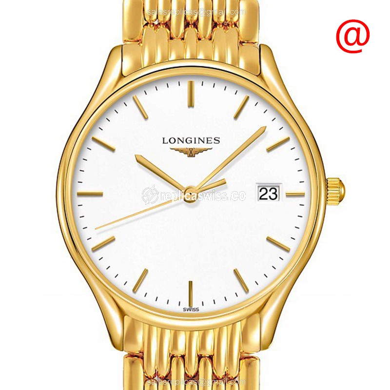 Longines L4.359.2.12.8 Quartz Replica, White Dial & Gold PVD Case, Luxury Gold Strap Watch