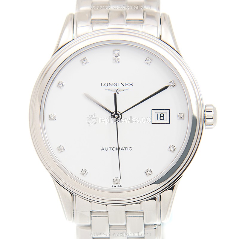 Longines L4.374.4.27.6 Replica, Automatic Self-Winding, Polished Steel Case, Elegantly White Dial