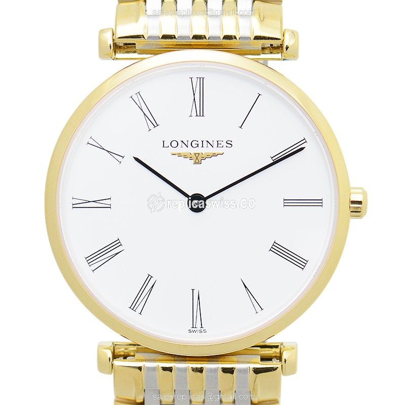 Longines L4.512.2.11.7 LA GRANDE Replica, White Dial, Gold PVD Case Watch