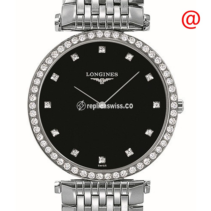 Longines L4.513.0.58.6 Grande Quartz Chronograph, Black Dial & Stainless Steel Case Watch