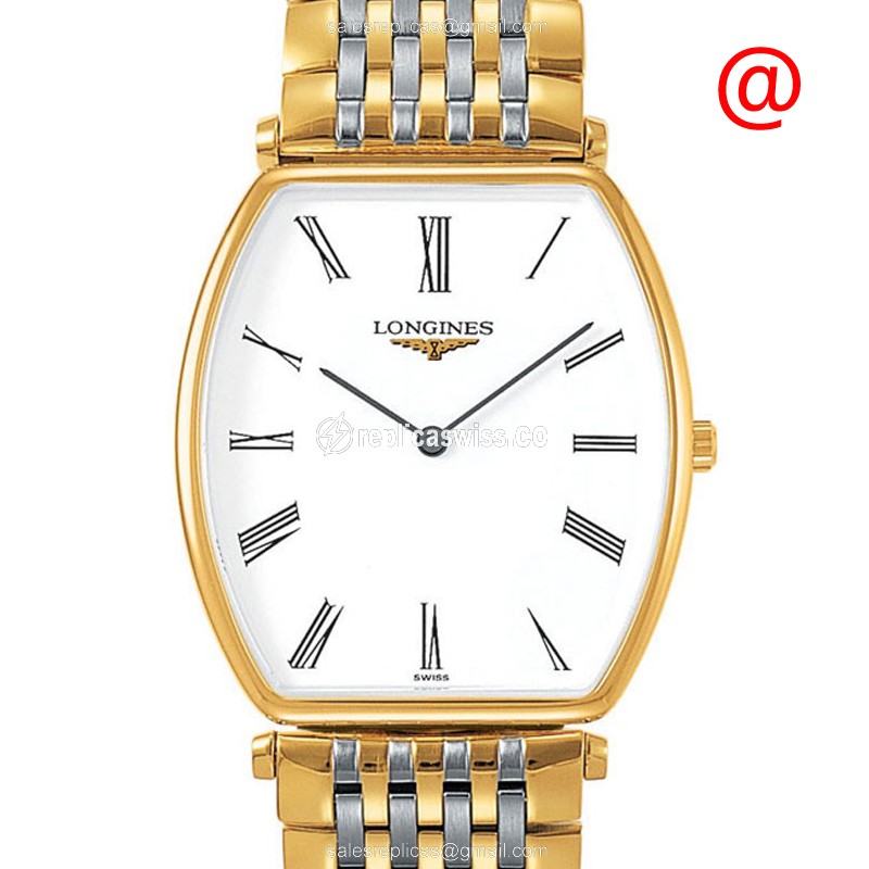 Longines L4.705.2.11.7 Replica, White Dial in Gold-Plated Steel, Gold strap Watch