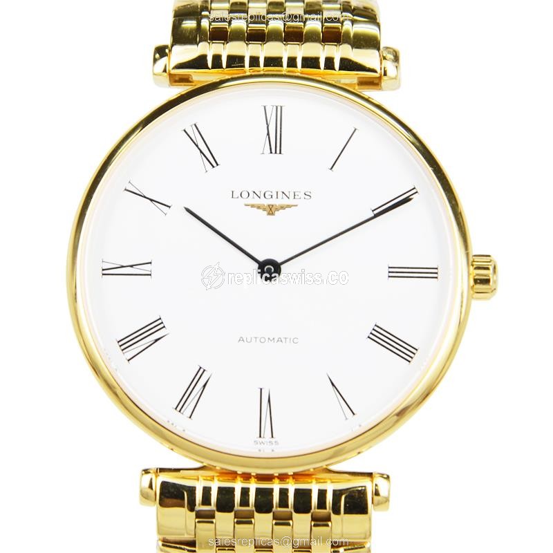 Longines L4.708.2.11.8 Grand replica with White Dial Gold PVD Case Watch