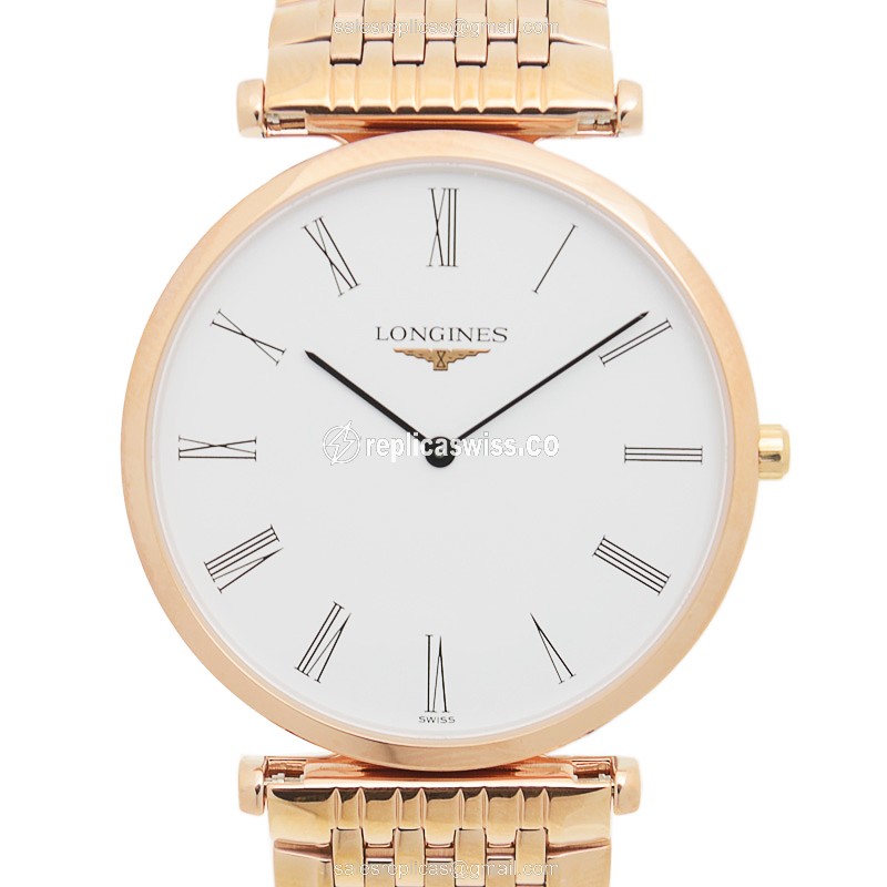 Longines L4.709.1.91.8 Replica, White Dial, Gold PVD Case & Strap Watch