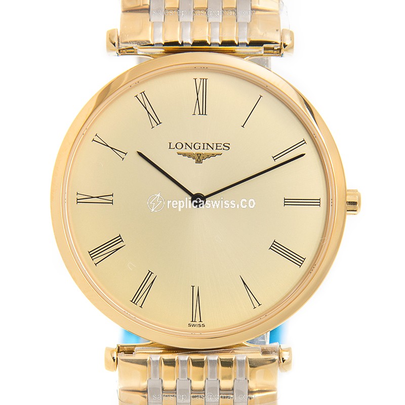 Longines L4.709.2.31.7 LA GRANDE Replica, Gold Dial, 18kt Gold Case & Clasp Watch