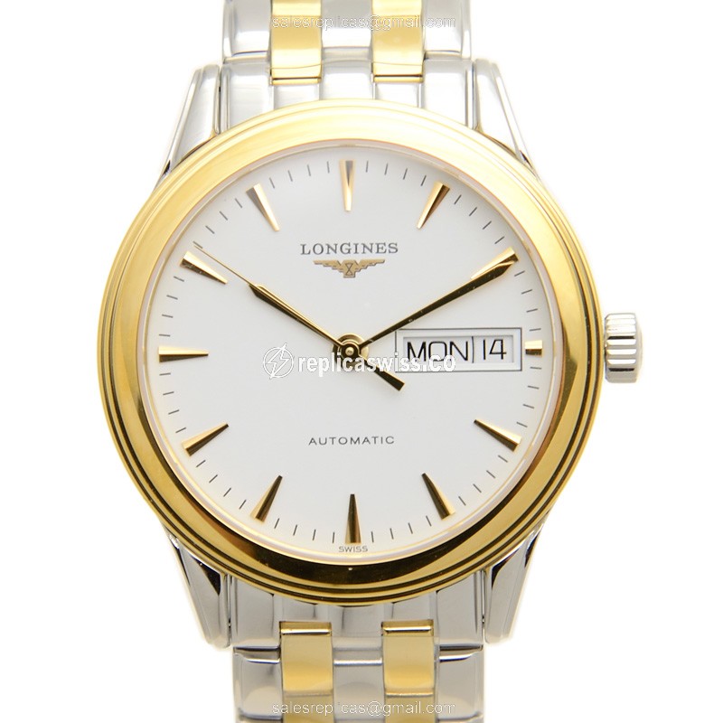 Longines L4.799.3.22.7 Automatic PVD Gold Replica, White Dial & Silver Strap Watch