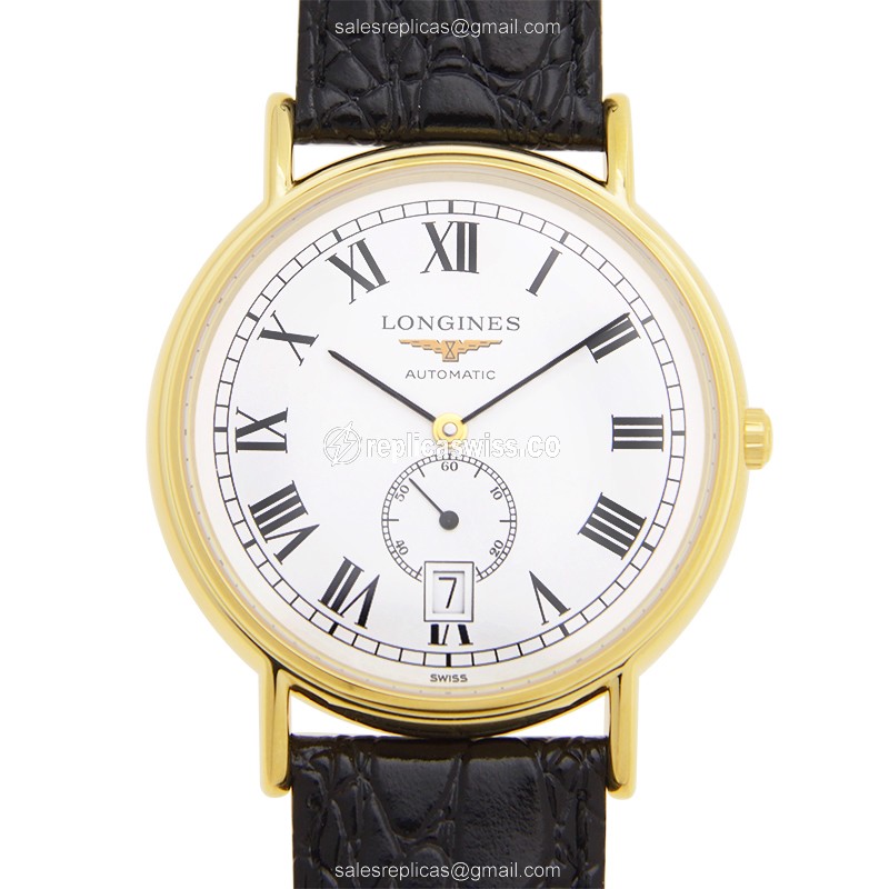 Longines L4.805.2.11.2 Presence Replica with Automatic Movement & Polished Gold Case Watch