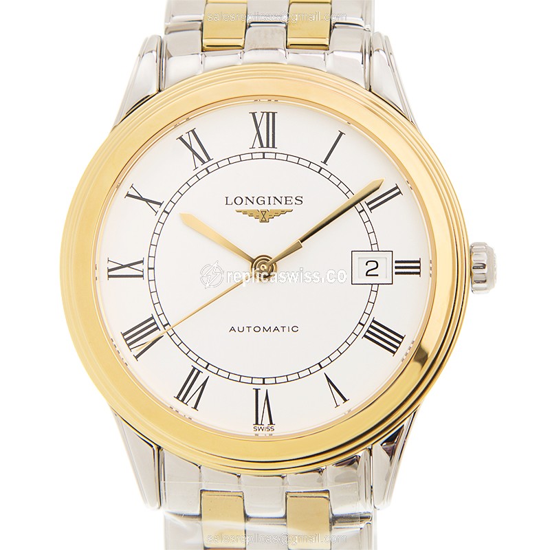 Longines L4.874.3.21.7 Replica, White Dial, Automatic Movement, Gold-Plated Steel Band Watch