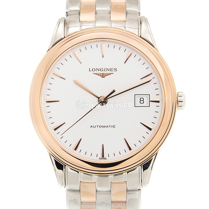 Longines L4.874.3.92.7 Replica, Automatic Movement, White Dial, 18kt Steel Case & Strap Watch