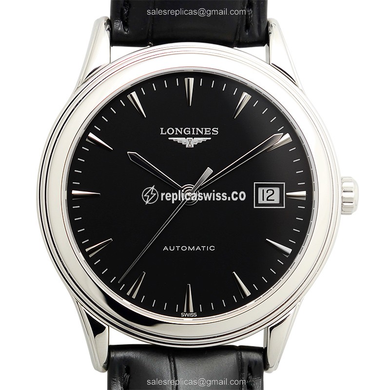 Longines L4.874.4.52.2 Flagship, Automatic Movement, Black Leather Strap Replica with Sapphire