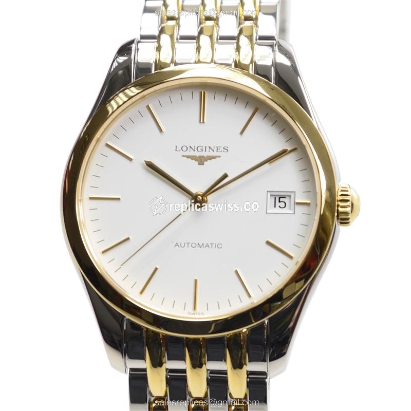Longines L4.898.3.12.7 Elegant Series Automatic Gold PVD with White Dial & Silver Steel Strap Watch