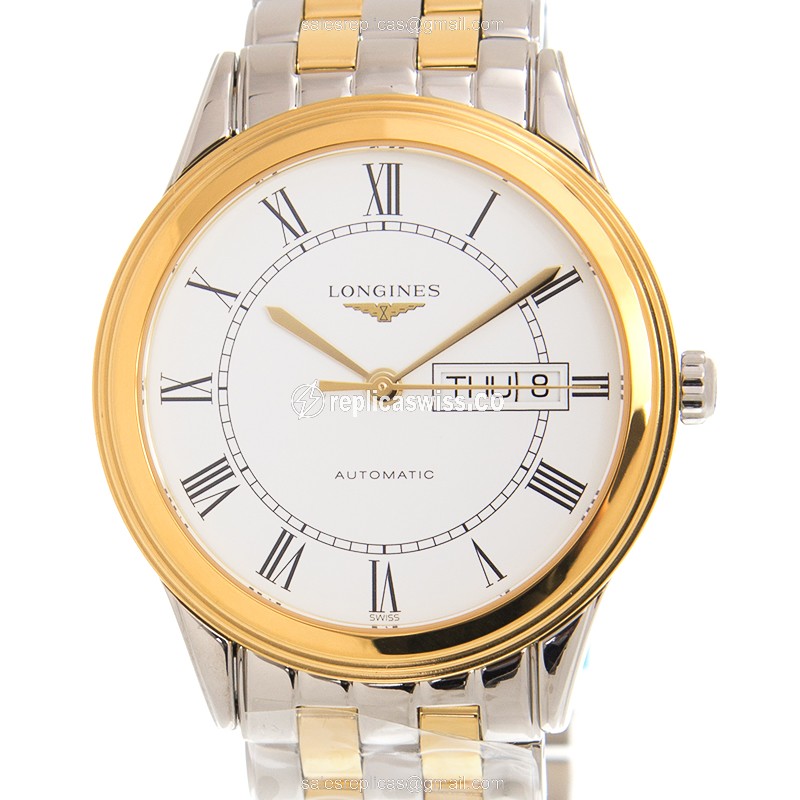 Longines L4.899.3.21.7 Replica | Automatic Movement | White Dial & Gold Steel Bracelet Watch