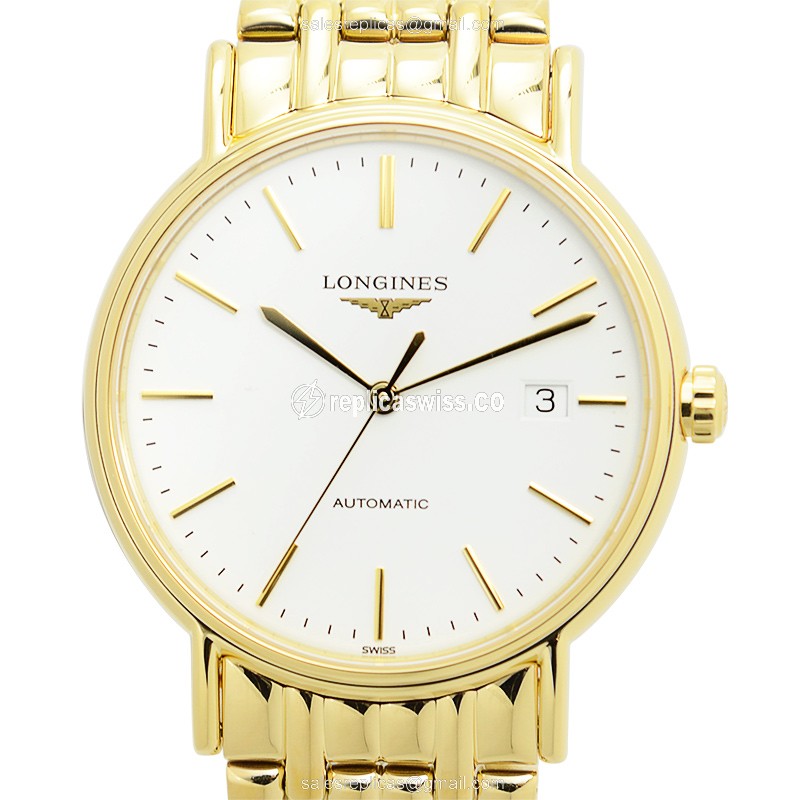 Longines L4.921.2.12.8 PRESENCE Replica, Automatic White Dial, Gold PVD Case & Band Watch