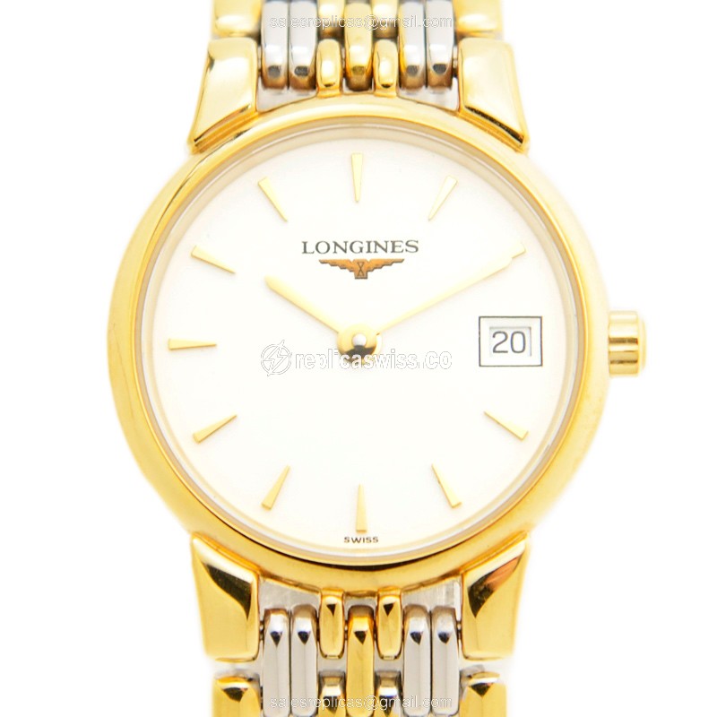 Longines L5.132.3.22.4 Replica, White Dial, Gold-Plated Case & Gold Strap Watch