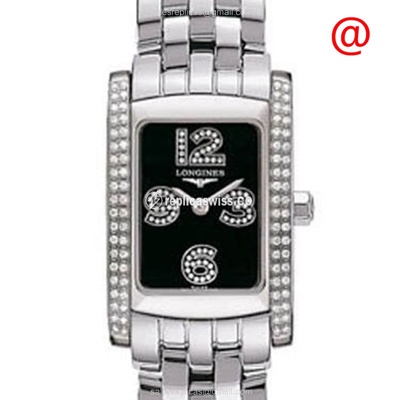 Longines L5.155.0.51.6 Dolce Vita Replica, Black Dial, Stainless Steel Case & Diamond Bezels Watch