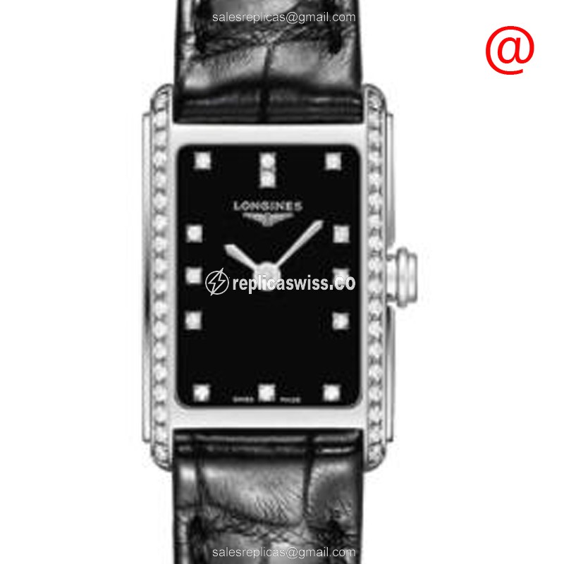 Longines L5.258.0.57.0 Dolce Vita | Black Dial | Diamond Case | Alligator Strap Watch