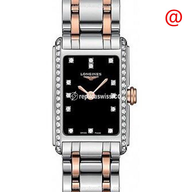 Longines L5.258.5.59.7 Dolce Vita Replica | Black Dial | 18kt Gold Strap Watch