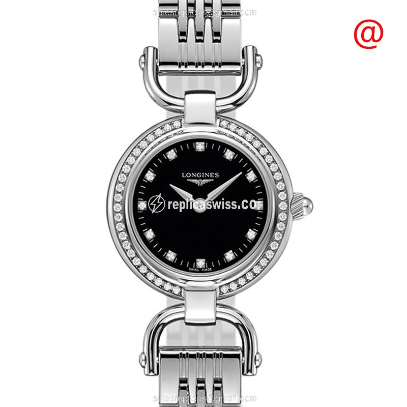 Longines L6.129.0.57.6 Equestrian Replica Watch | Black Dial | Stainless Steel Case with Diamond