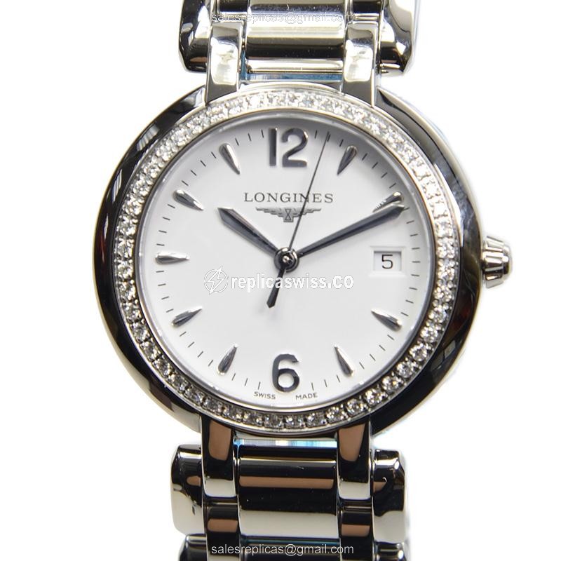 Longines L8.112.0.16.6 Prima Luna Replica, White Dial, Stainless Steel Case & Silver Bracelet Watch