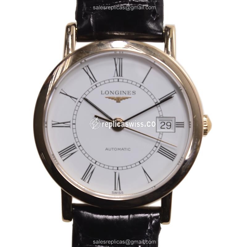 Longines LA GRANDE Automatic Replica, 18kt Gold Case, White Dial & Alligator Strap Watch