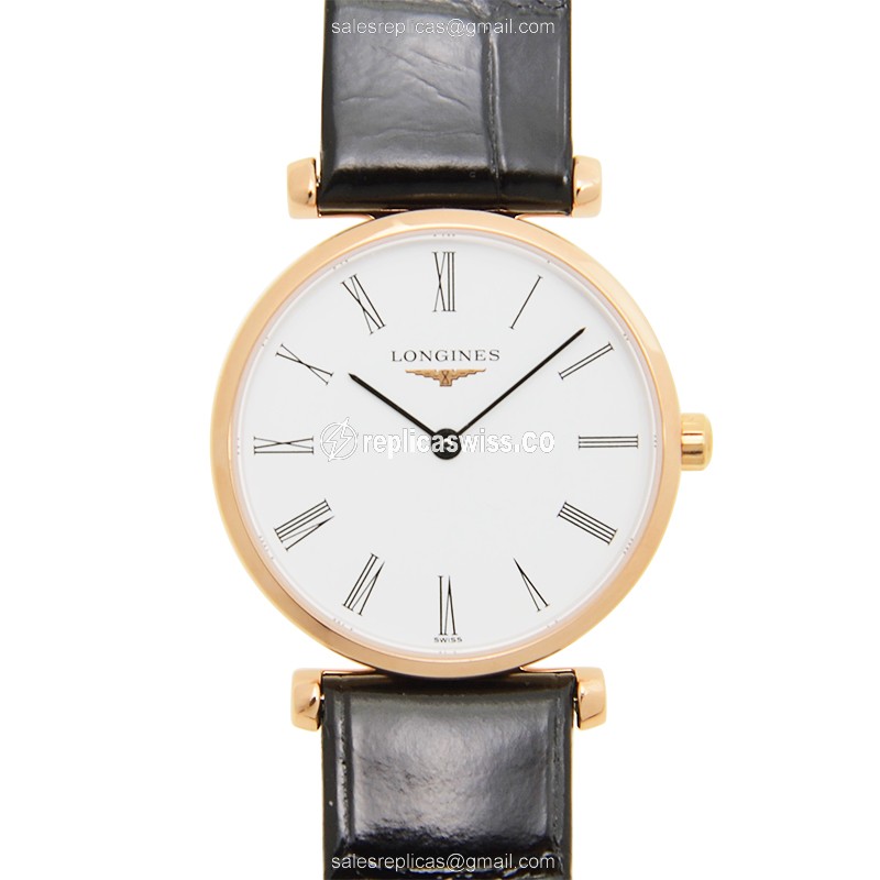 Longines LA GRANDE Quartz Gold Case, White Dial — Genuine Leather Strap & Sapphire Crystal Watch