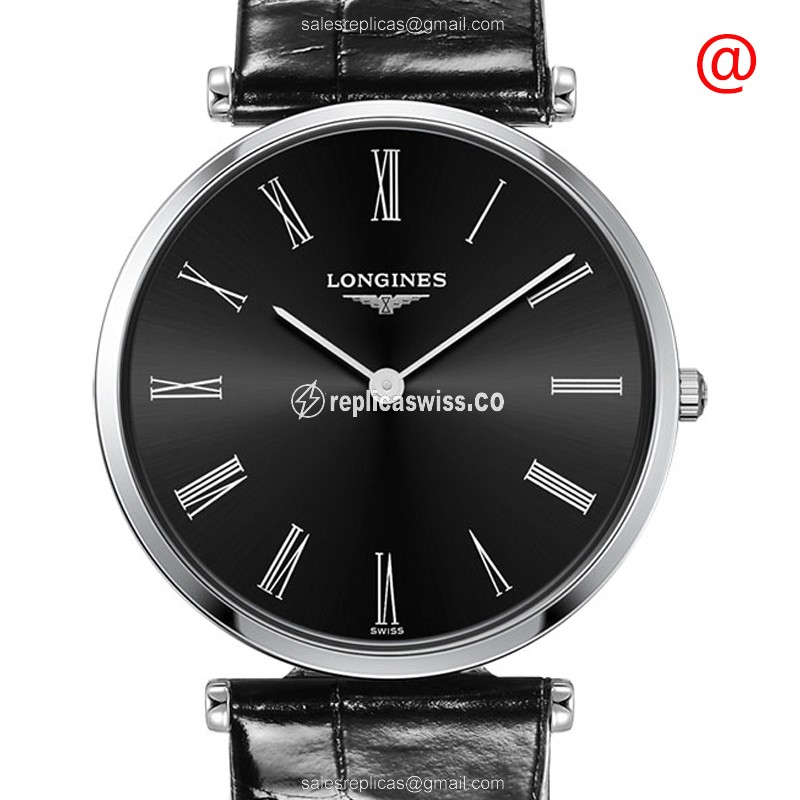 Longines LA GRANDE Stainless Steel Quartz Replica | Black Dial, Leather Strap Watch