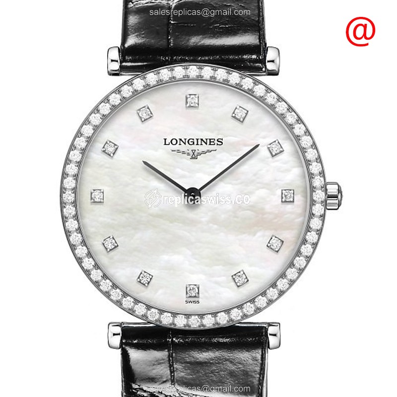 Longines LA GRANDE Stainless Steel Quartz Replica, White Dial, Genuine Diamond Bezels Watch