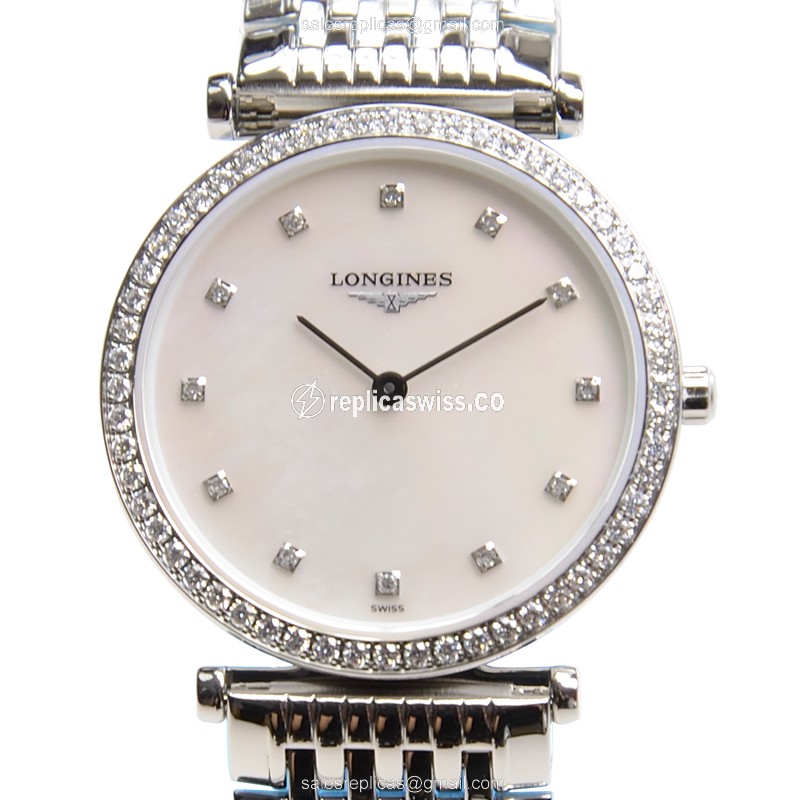 Longines LA GRANDE Stainless Steel Quartz Replica with White Dial & Silver Clasp Watch