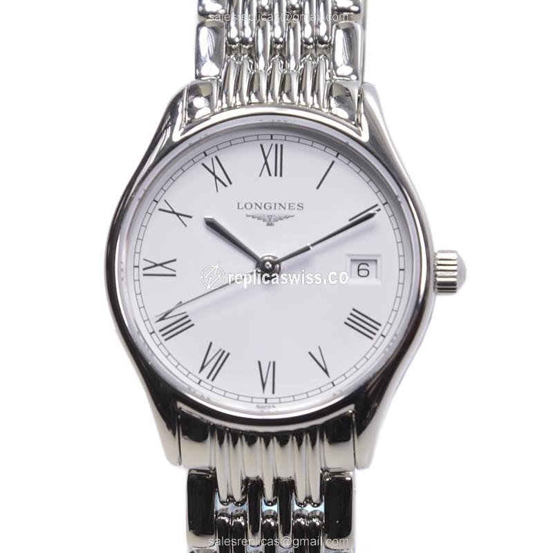 Longines Lyre Quartz Replica, Stainless Steel Case & White Dial, Silver Clasp & Steel Band Watch