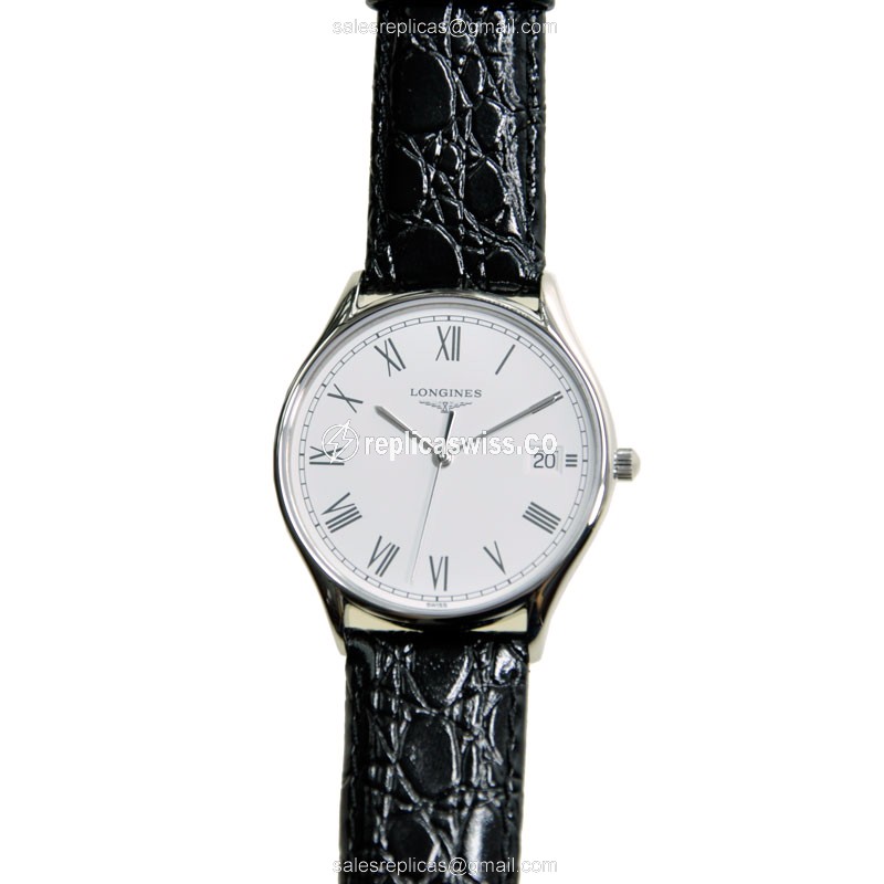 Longines Lyre Quartz Steel Case Replica, White Dial, Leather Strap Watch
