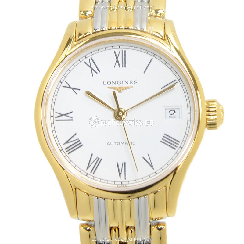 Longines Lyre Replica, Automatic Movement, PVD Gold Case, White Dial Watch