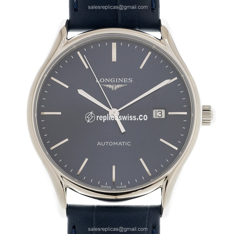 Longines Lyre Replica in Blue Dial & Steel Case, Automatic Movement Leather Strap Watch