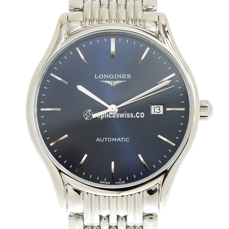 Longines Lyre Replica with Automatic Movement & Blue Steel Dial, Silver Case Band Watch