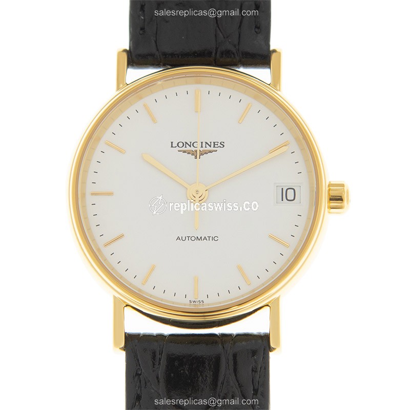 Longines Presence L4.322.2.12.2 Replica: Automatic White Dial, Gold-Plated Case Watch