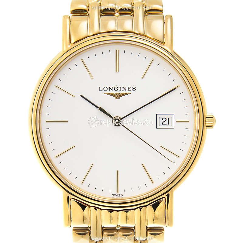 Longines Presence L4.790.2.12.8 Replica, White Dial, Gold-Plated Case & Strap Watch