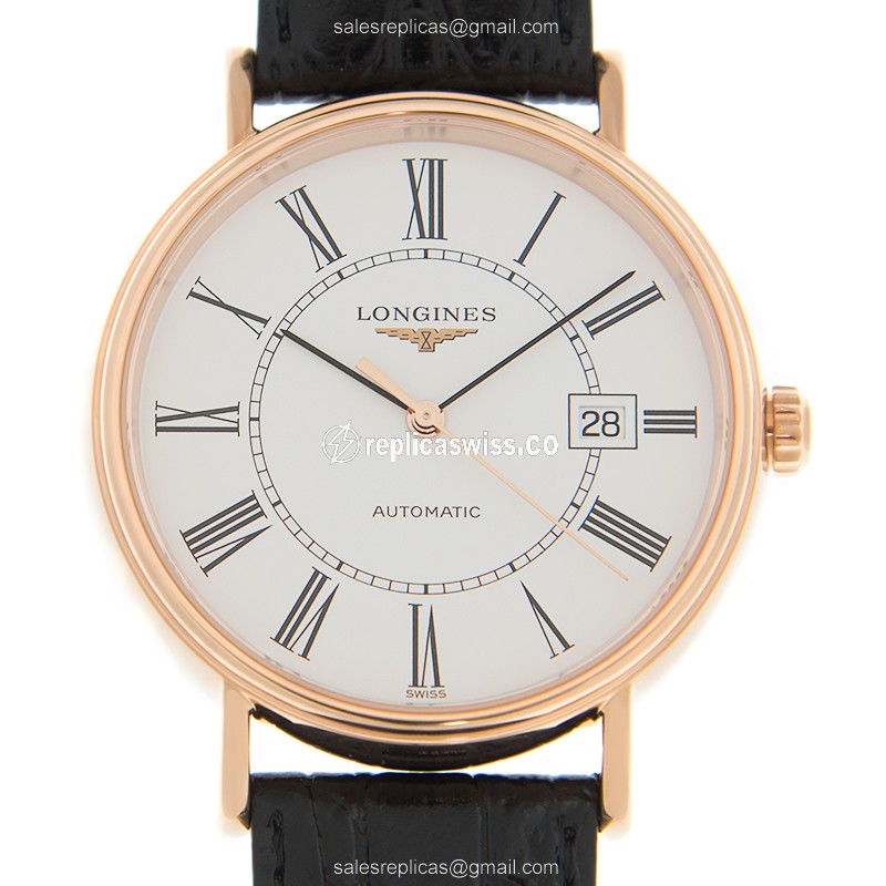 Longines Presence Replica, Automatic Movement, White Dial & 18kt Gold Case Watch