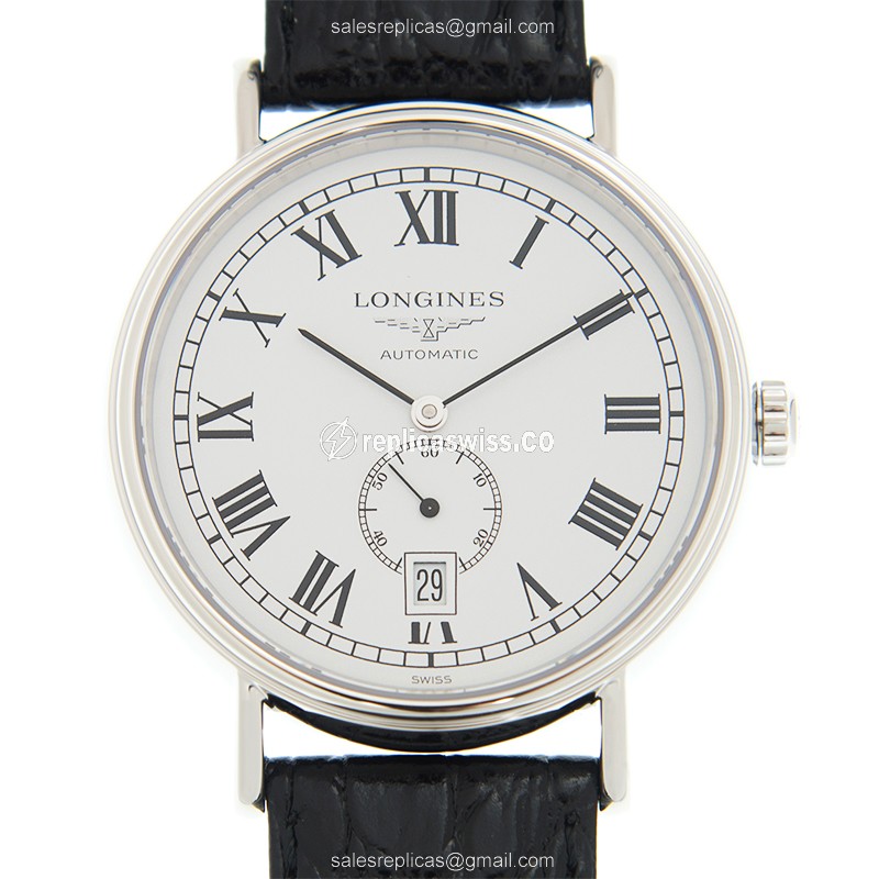 Longines Presence Replica, Automatic Movement, White Dial, Leather Strap Watch