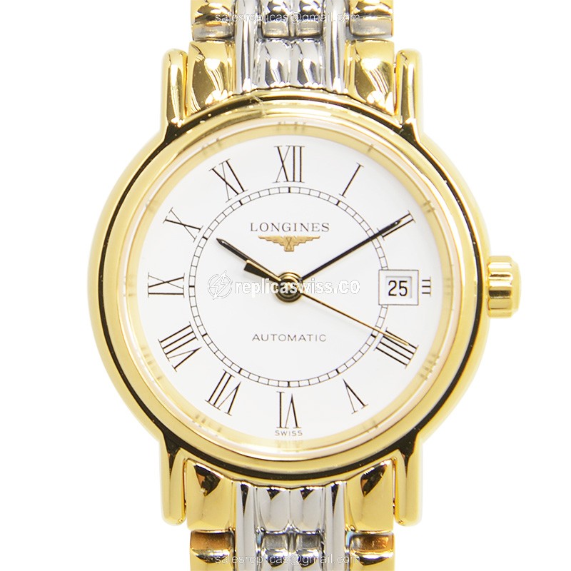 Longines Presence Replica, Automatic Movement, White Dial, PVD Gold Case Watch